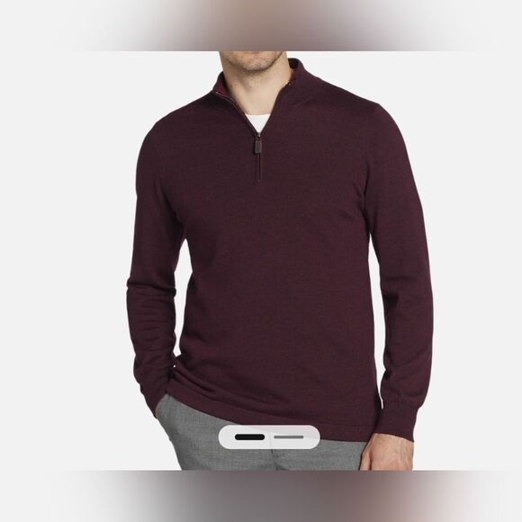 Joseph Abboud XL Burgundy/Gray MERINO WOOL Blend 1/4 Zip Knit Lslv Men Sweater - Picture 2 of 8